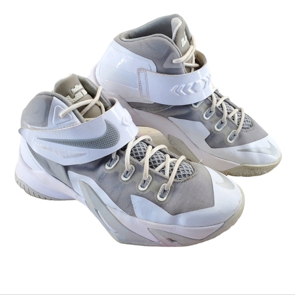 Nike Other - Nike Zoom Soldier 8 Lebron Basketball Shoes Youth 6 Y White Gray Hi Top Athletic